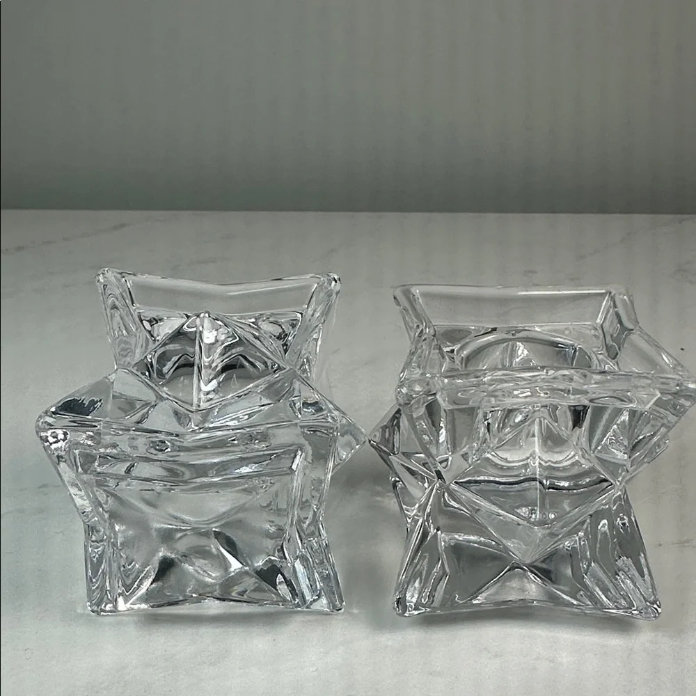 SET OF 2 VINTAGE LEAD CRYSTAL STAR CANDLE HOLDERS